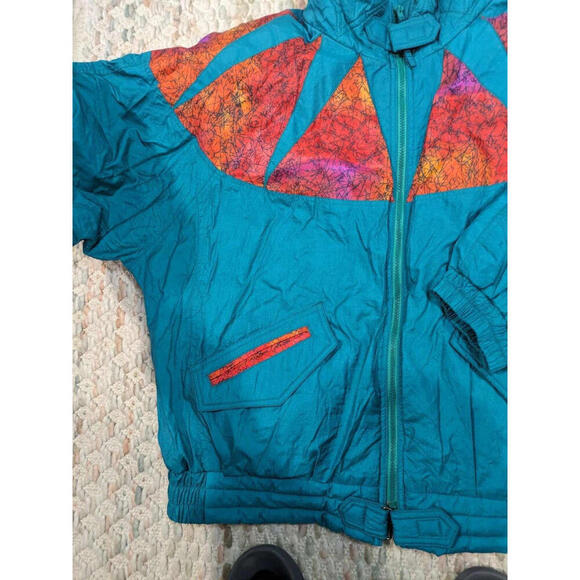 Vintage Donny Brook Ski Jacket Mens Large Teal & Orange Retro SHOULDER PADS 80s - Picture 4 of 9
